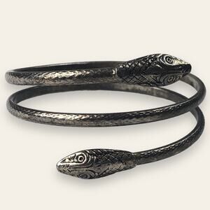 Vintage 1980s 80s Snake Victorian Revival Silver Tone Metal Serpent Bracelet